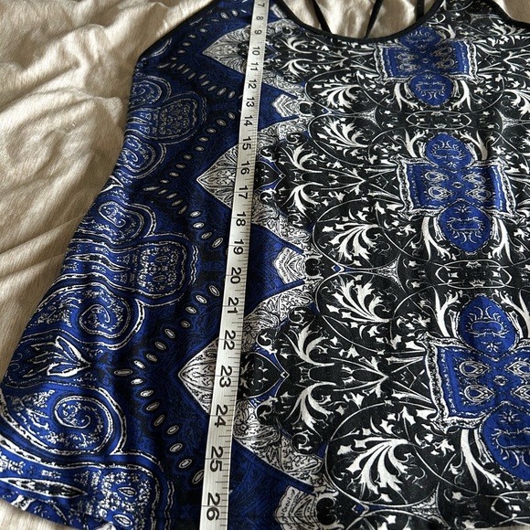 Black  Blue Patterned Racerback Spaghetti Strap Indie Sleaze Tank Top - Picture 4 of 4